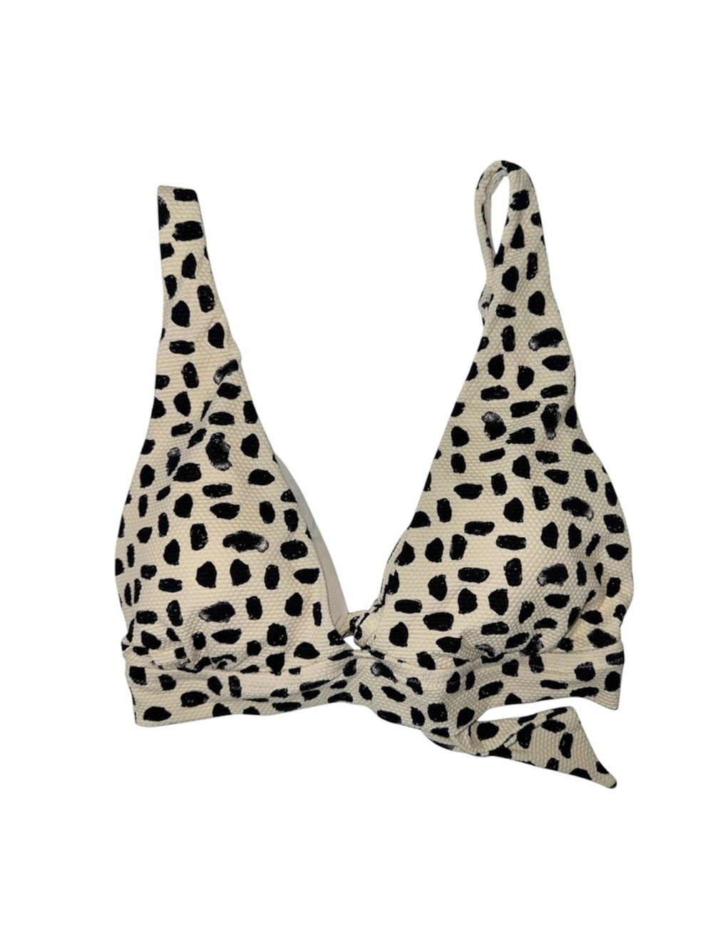 Aerie Pique Tie Longline Triangle Bikini Top Cream Black Animal Print Large